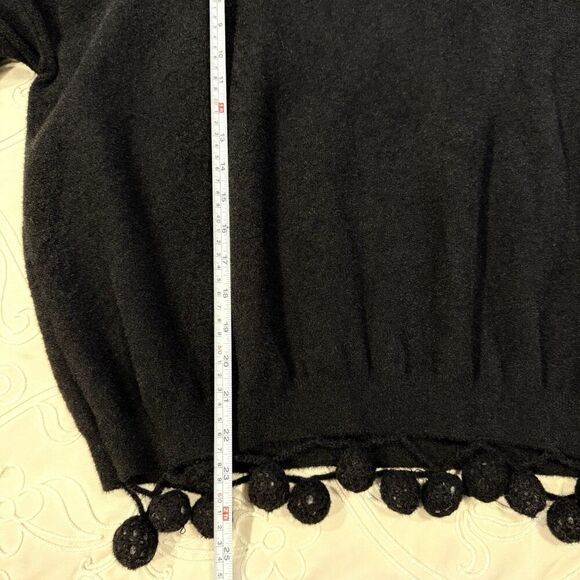 English Factory Black Sweater Pom Pom Hem Knit Pullover Cozy Chic Size Small - Picture 9 of 9